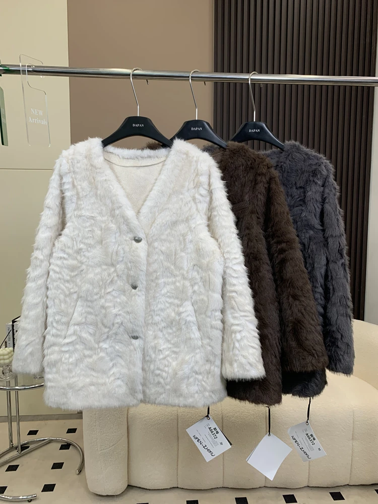 Меховая интегрированная верхняя одежда средней длины женская зима 2024 толстый