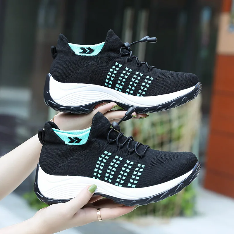 Womens Fashion Flat Platform Sneakers for Women Breathable Mesh Walking Shoes Ladies Lace for Sock Sneaker Plus Size35-45