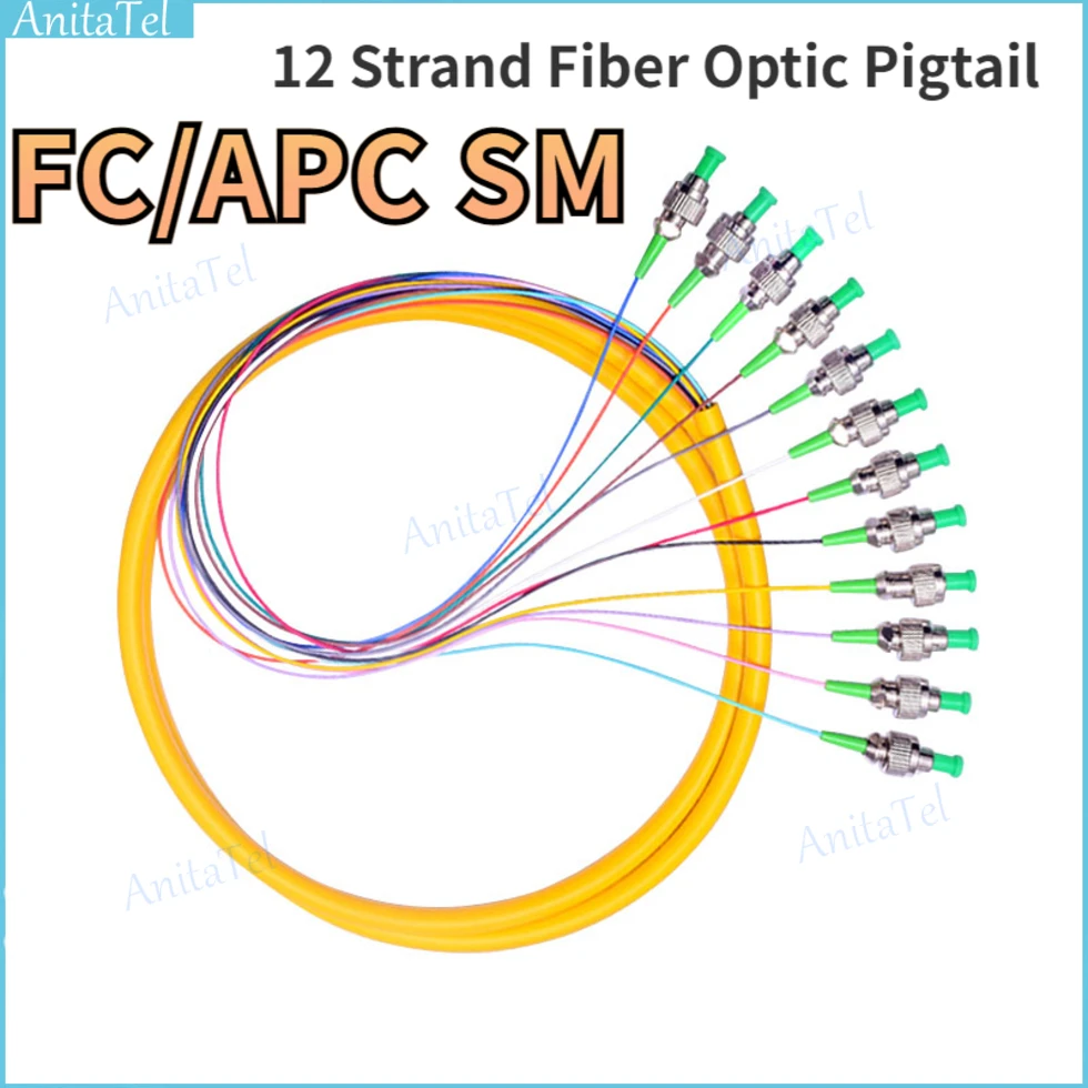

FC APC 12 Strand Fiber Optic Pigtail SM Single Mode 9/125 1.2m FTTH FC/APC 12 Fiber Pigtail 1-3 Meters 1/5/10pcs Lot
