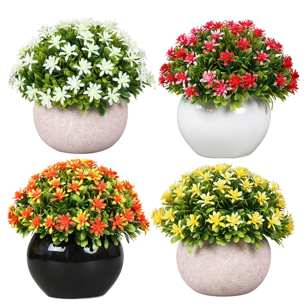 Mini Artificial Gypsophila Flowers Bonsai Small Pulp/Ceramic Pot Fake Grass for Office Table Potted Ornaments Home Garden Decor