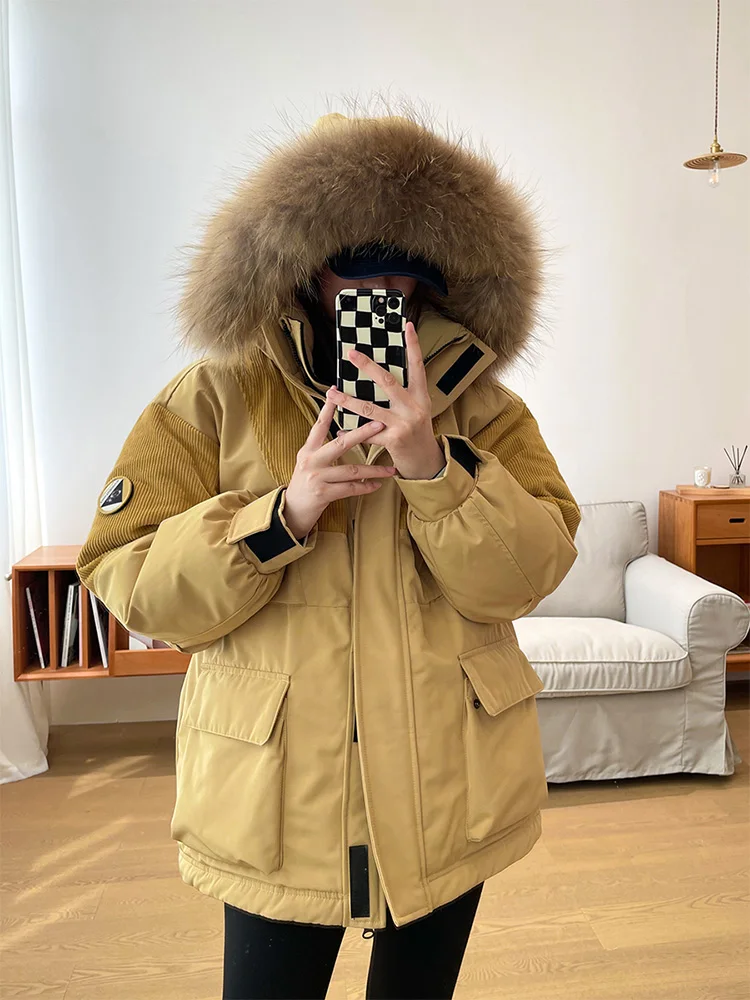 Вельветовый пуховик-карго одежда на хлопковой подкладке женская новинка 2024