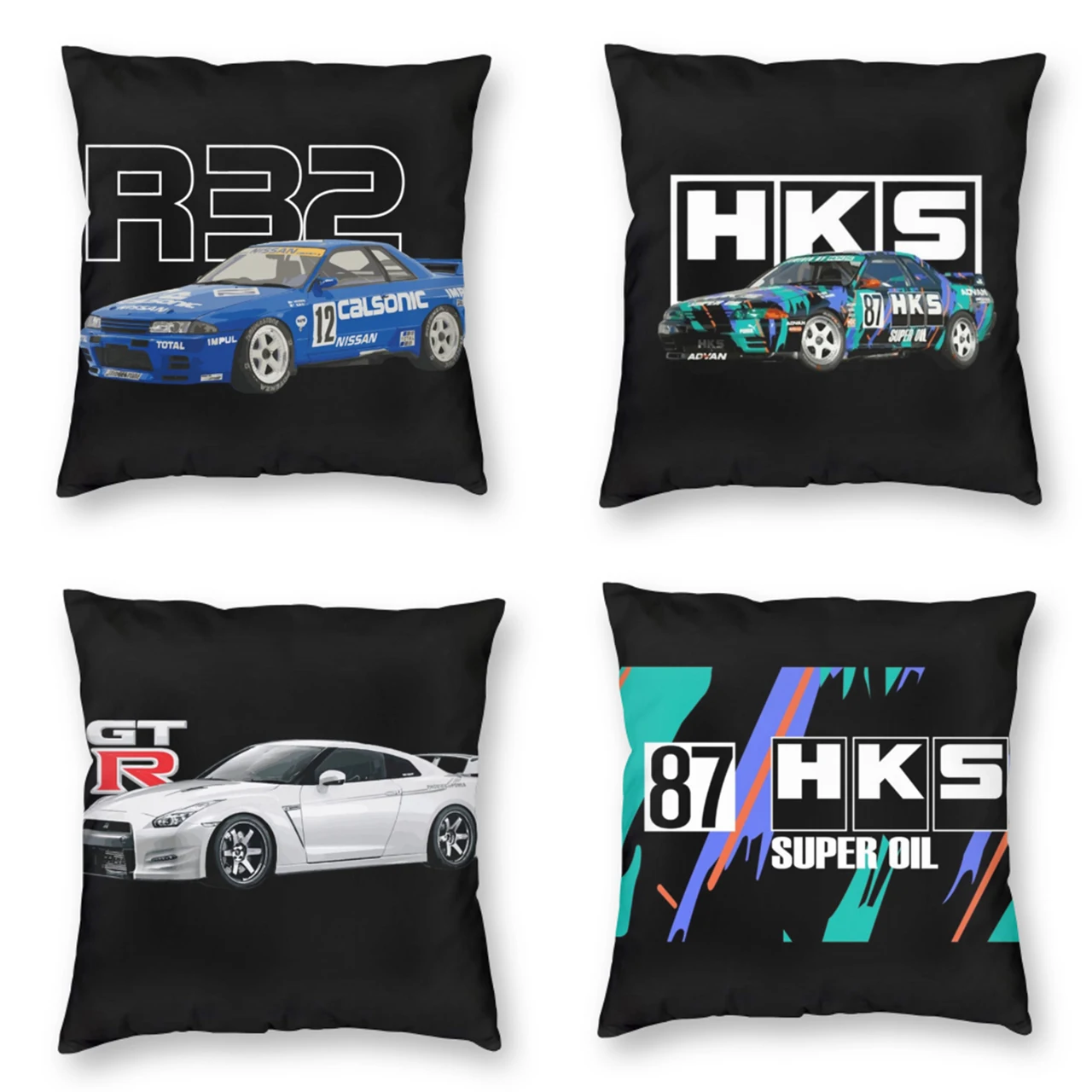 

HKS R32 GT-R Square Pillowcase Polyester Pillow Cover Velvet Cushion Decor Comfort Throw Pillow For Home Car