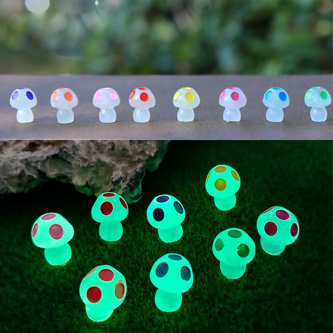 

Resin Luminous Mushroom Car Accessories Auto Rearview Mirror Mini Ornaments Window Bedroom Office Table Decorations Dolls Gift
