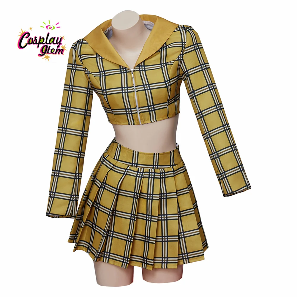 Clueless Cosplay Costume Cher Horowitz Costume Dress School Uniform Yellow Plaid Clueless Set Outfit Suit with Jacket and Skirt