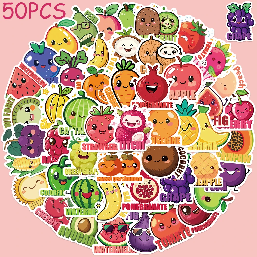 50pcs Cartoon Fruit Apple Orange Stickers Decals For Phone Notebook Suitcase DIY Graffiti Aesthetic Kids Toys Gifts