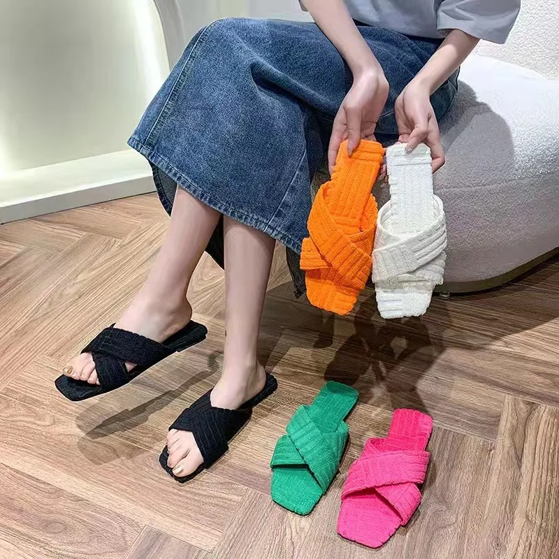 

Новинка 2022, теплые тапочки с рисунком полотенец, женские новые тисненые хлопковые тапочки большого размера, полный комплект, Тапочки