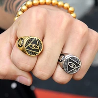 fashion illuminati pyramid eye symbol ring stainless steel jewelry silver gold masonic motor biker men ring jewelry wholesale