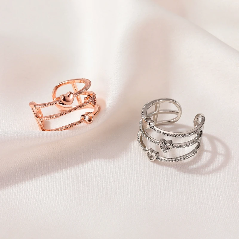 Трехслойные полые сердечки любовь штабелируемые Открытые Кольца Хрустальный