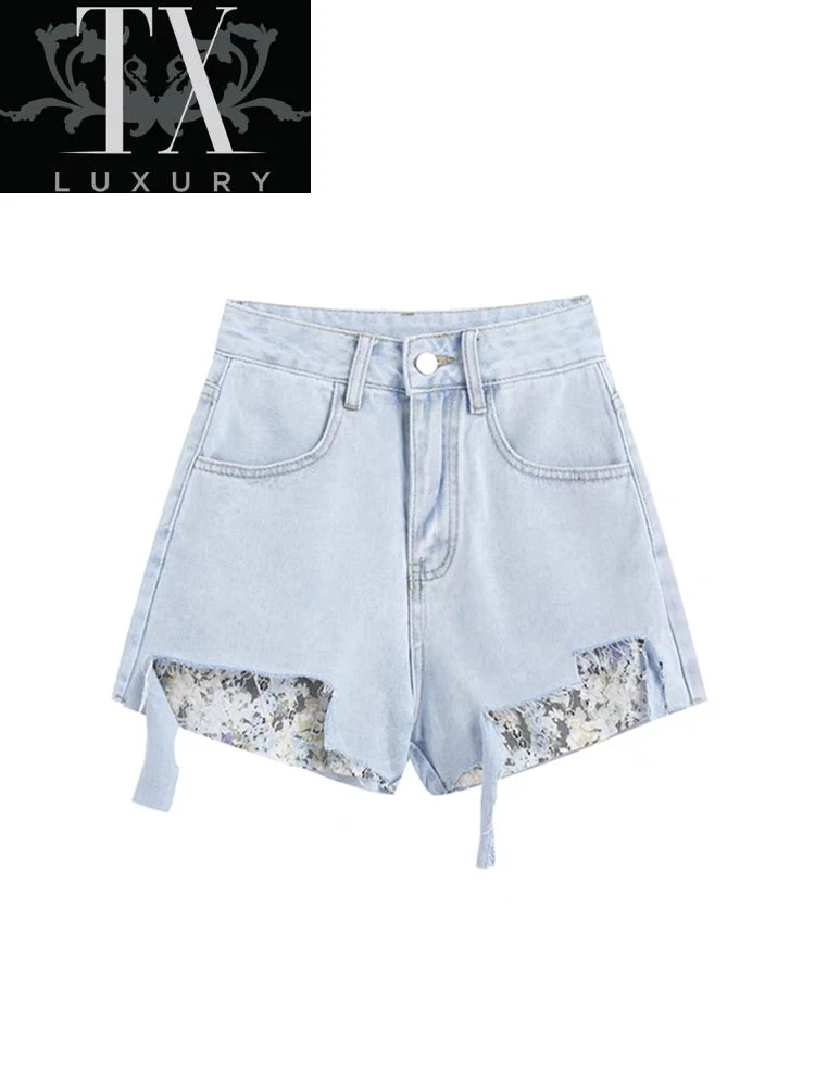 

2022 New Summer Women High Waist Y2k Ripped Hole Denim Shorts Design Harajuku E-girl Korean Fashion Jeans Short Pants Streetwear
