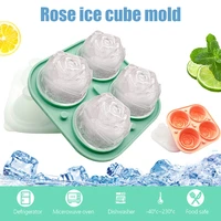 4 grids silicone molds for ice cube rose flower shape reusable ice cube tray kitchen accessories for juice whiskey cocktai