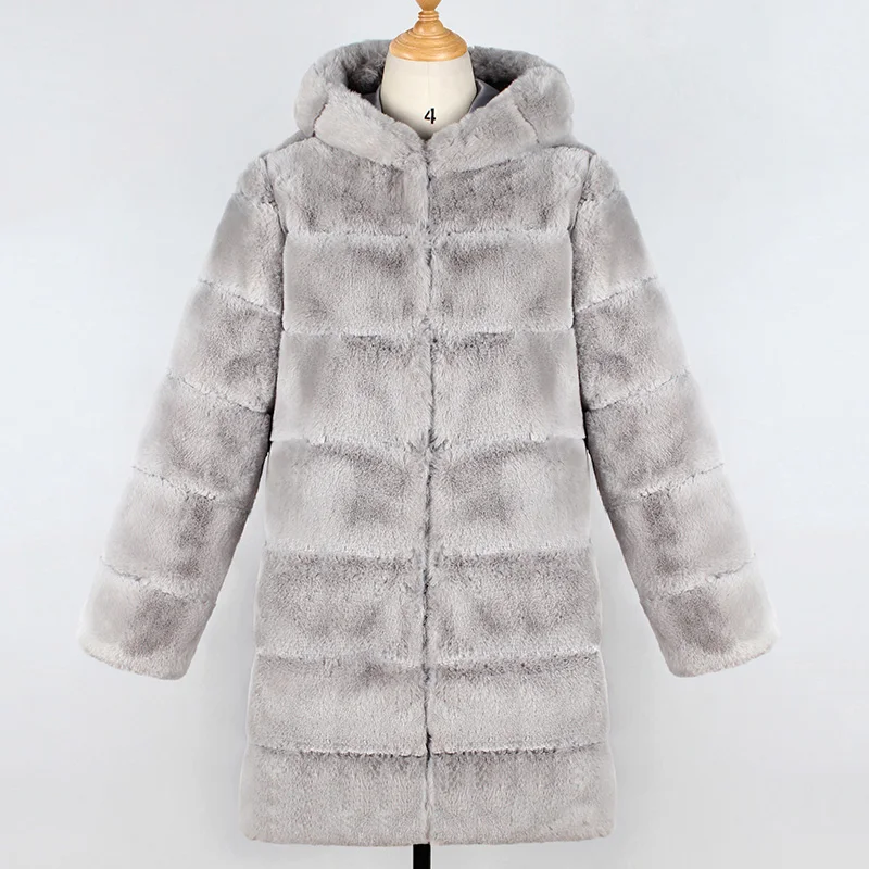 Thick and Warm Winter 2022 Fashion New Women's Plush Faux Fur Coat with Pockets Casual Oversized Fashionable Hooded Coat