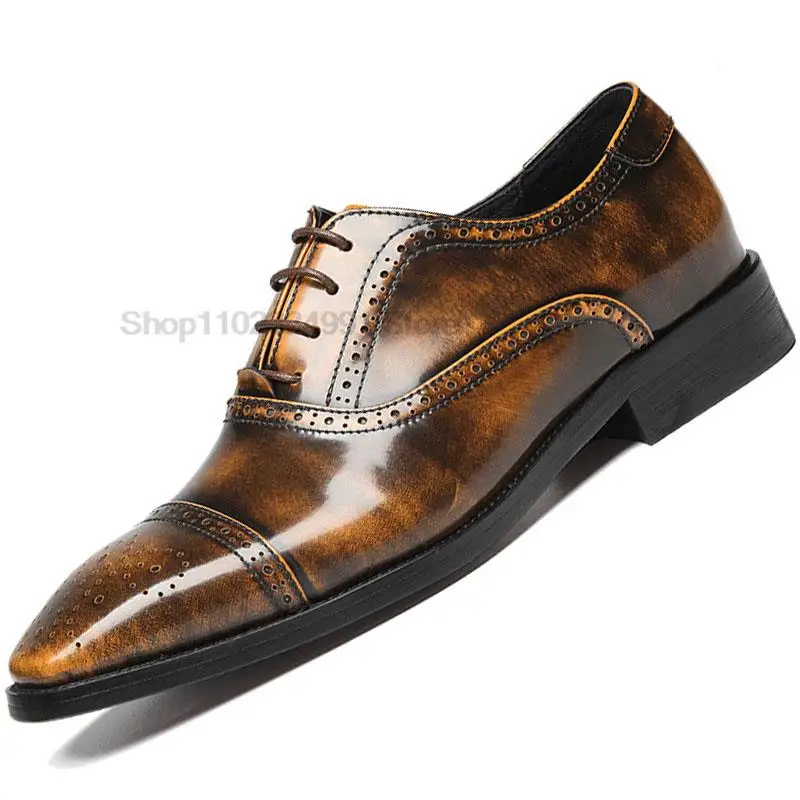 Genuine Leather Italian Cap Toe Men Dress Shoes Black Brown Business Formal Shoes Male