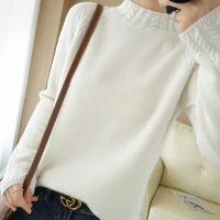 four seasons moze autumn and winter new 100 pure wool ladies pullover solid color knit bottom sweater fashion versatile top