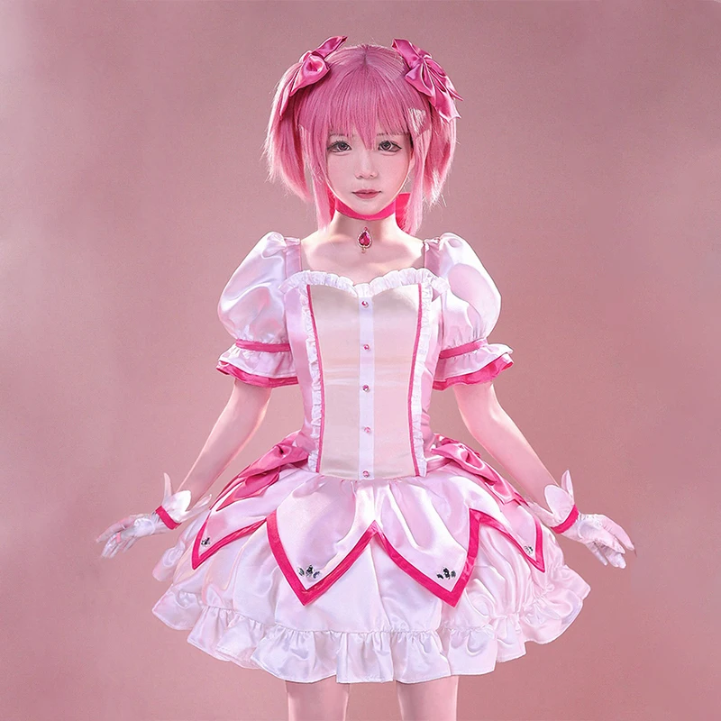 Фото Магический Женский Костюм Puella Magi Madoka Magica, магический костюм Канаме мадоки для косплея, короткое розовое платье для бала, костюм для косплея №1