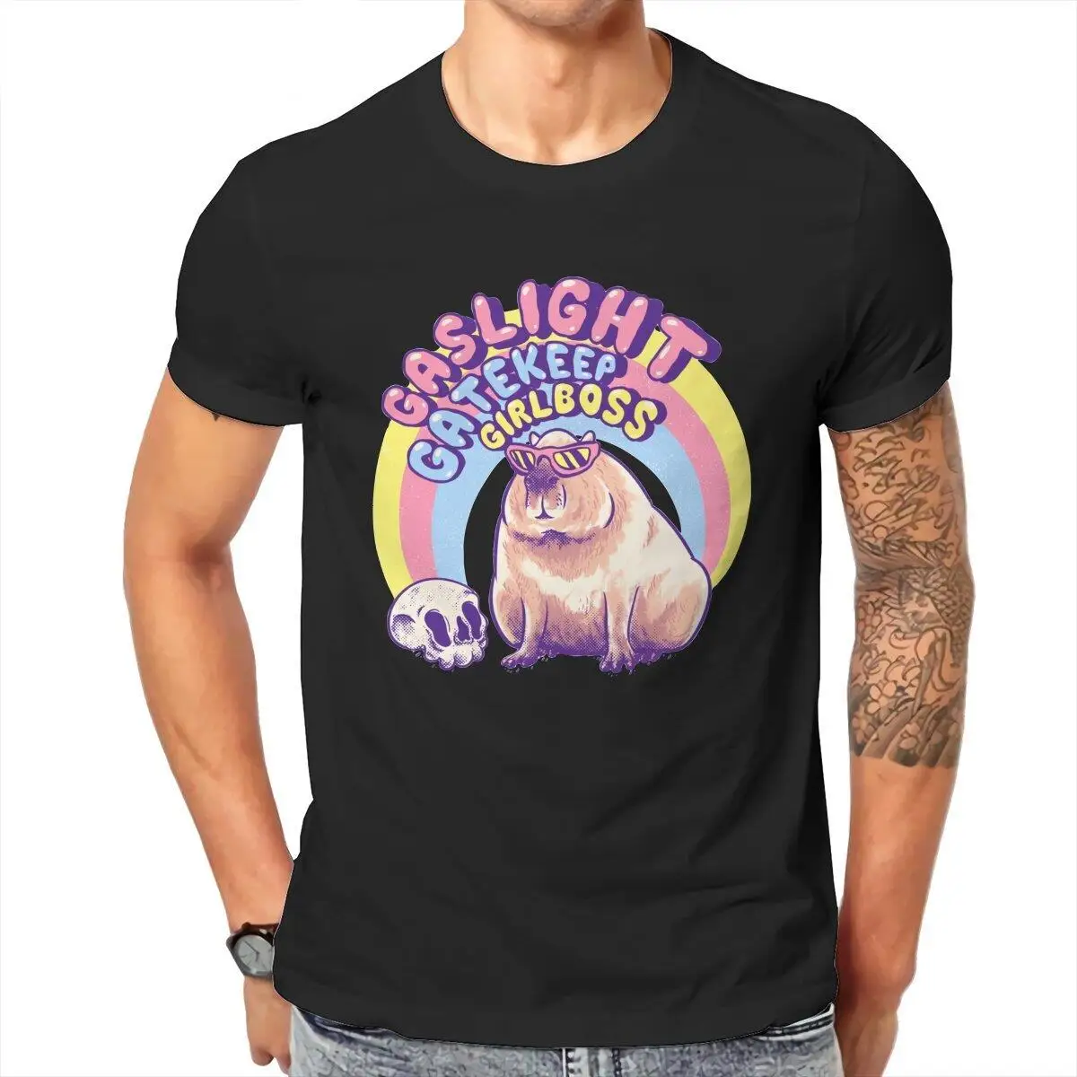 Girlboss Capybara Skull  Men's T Shirt  Casual Tee Shirt Short Sleeve Crewneck T-Shirt Cotton Unique Clothing