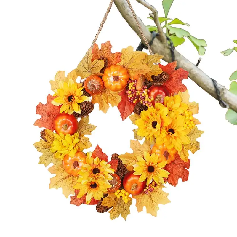 

Autumn Wreath Autumn Front Door Wreath Decorations Maple Leaves And Pumpkin Design Farmhouse Home Wall Window Festival Wedding
