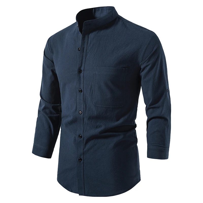 2022 spring and autumn new men's long-sleeved shirt linen button beach yoga casual shirt European size