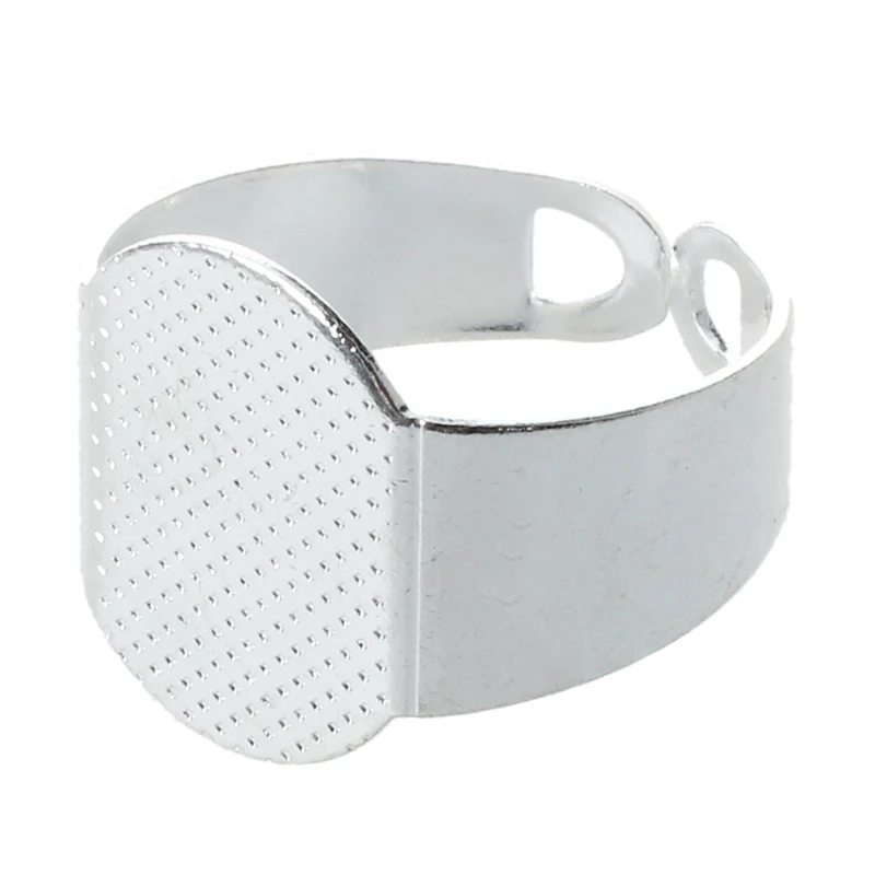 

10 PCS 15 Mm Silver Crafting Oval Adjustable Ring Holder