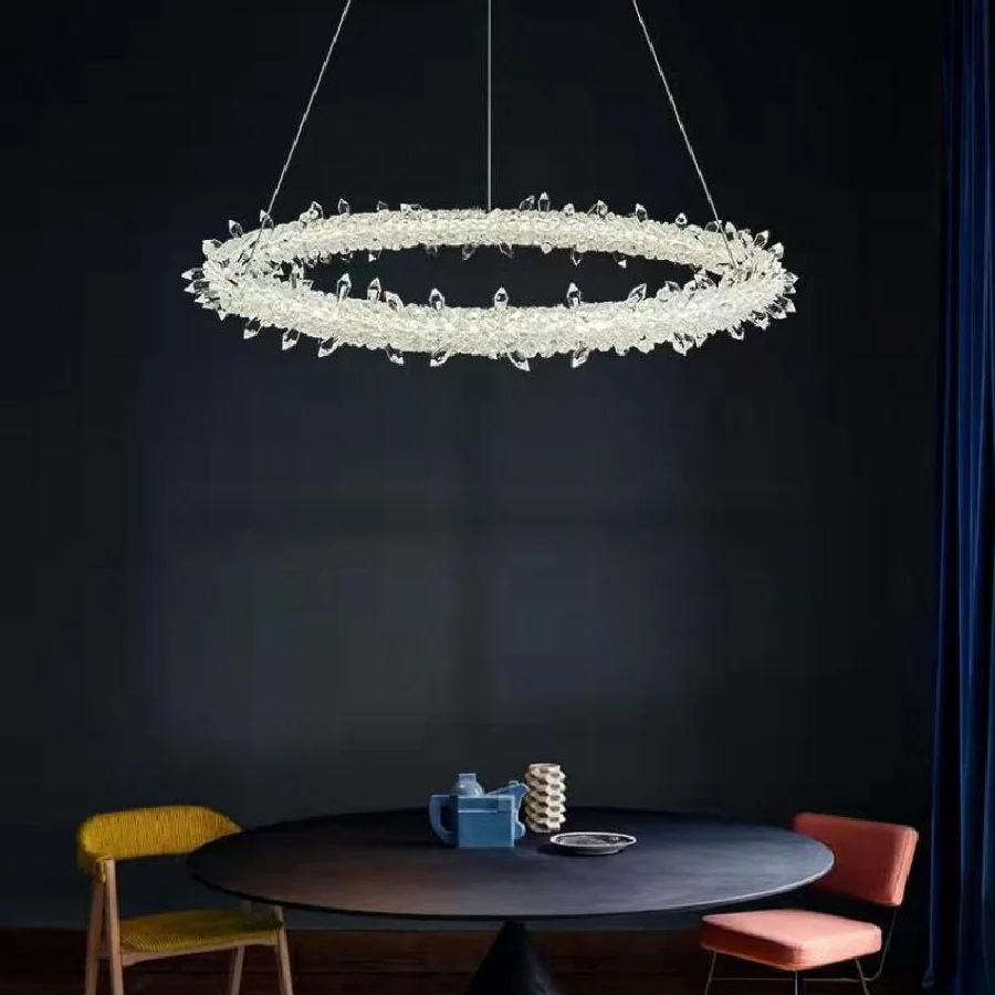 

Modern Nordic Art Deco Led Dimmable Chandelier Luxurious K9 Crystals Circle Pendant Lamp Parlor Hanging Lamp Led Luminarias