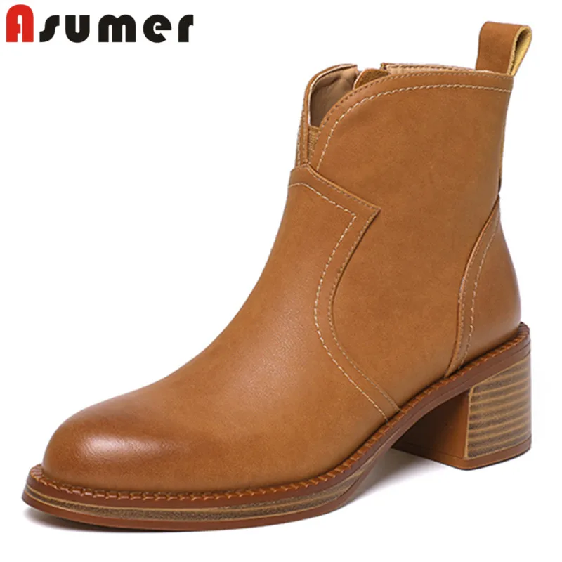 

Женские ботинки из натуральной кожи, на толстом каблуке