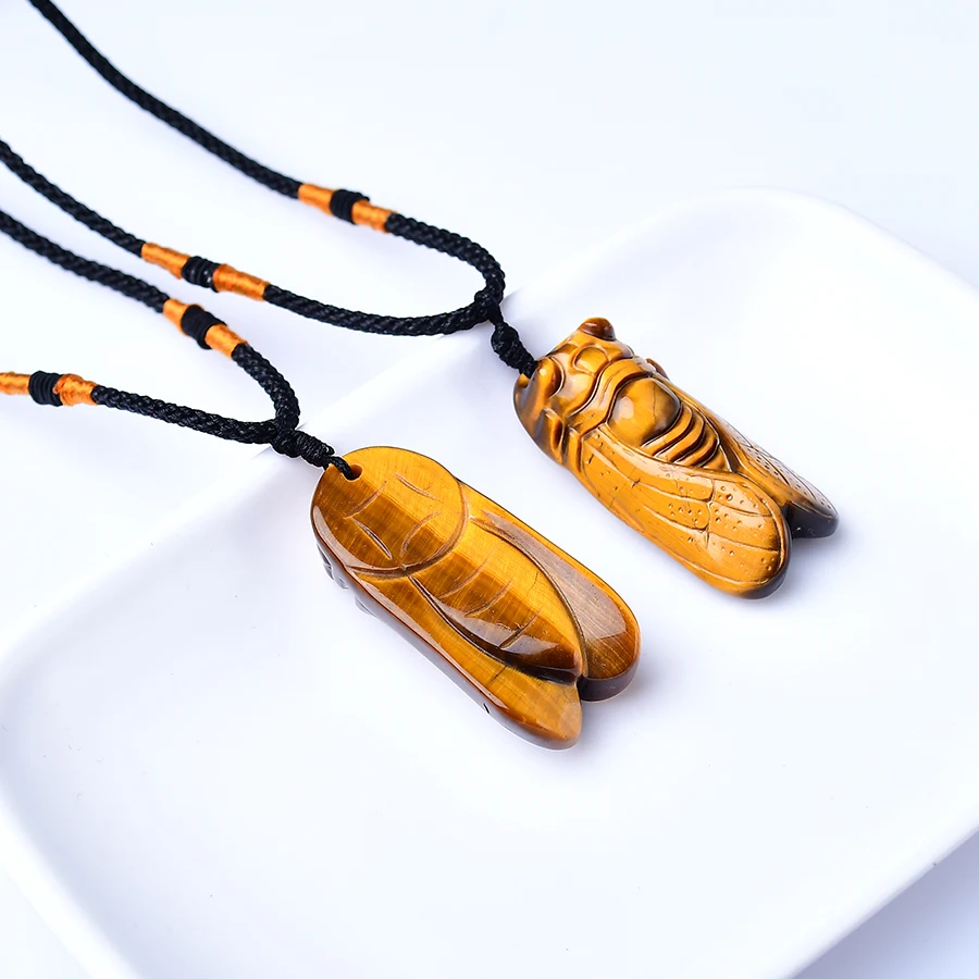 100% натуральный тигровый глаз камень Цикада подвеска ручная гравировка форма