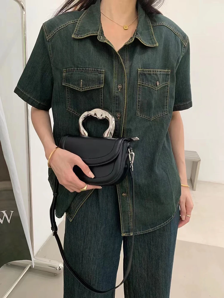 Luxury Designe Acrylic Handle Handheld Saddle Bag For Women's New Bag Premium Sense Cross-Body Small Bag Mobile Phone Bag