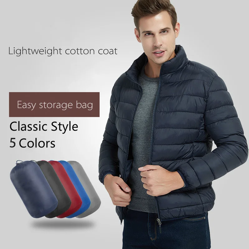 

Slim Stand Collar Mens Cotton Jacket Oversized Boys Coat Light Thin Winter Parka Dark Blue Fluffy Warm High Quality Coat Male