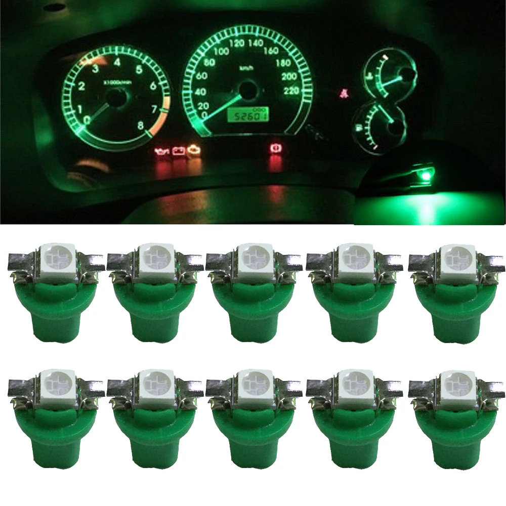 

10x T5 B8.5D 5050 1-SMD Car LED Dashboard Dash Gauge Instrument Light Bulbs Car Interior Light Lamp Accessories Green