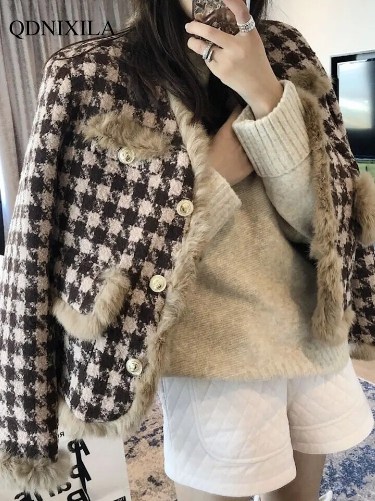 Autumn Winter Fur Coat 2022 Add Velvet Padded Temperament Small Fragrance Coat Women's Short Fashion Woolen Coat Jacket Women