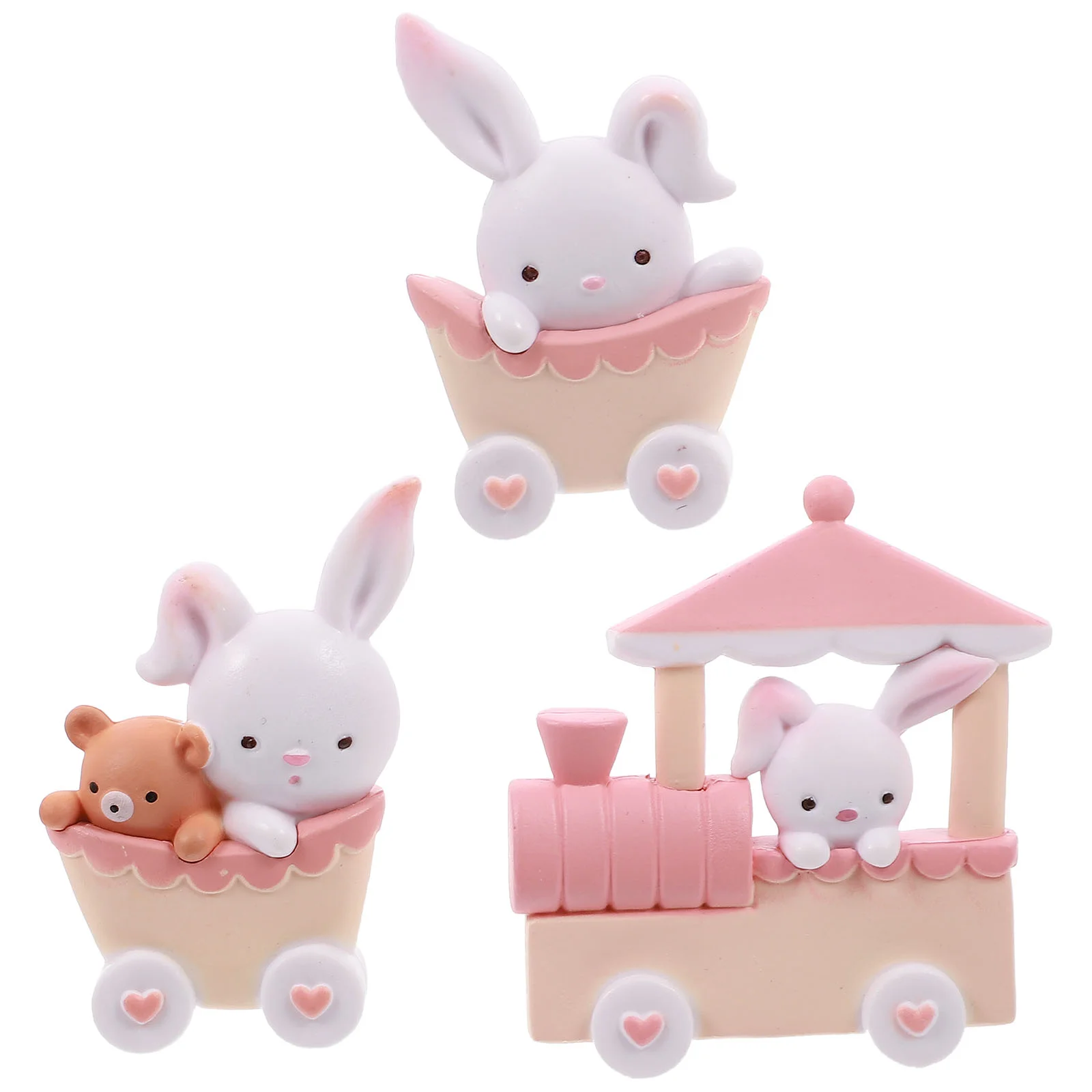 

Train Bunny Ornament Cupcake Ornament Table Decoration Statue Statuette Lovely Cake Adornment Resin Animal Train Toy