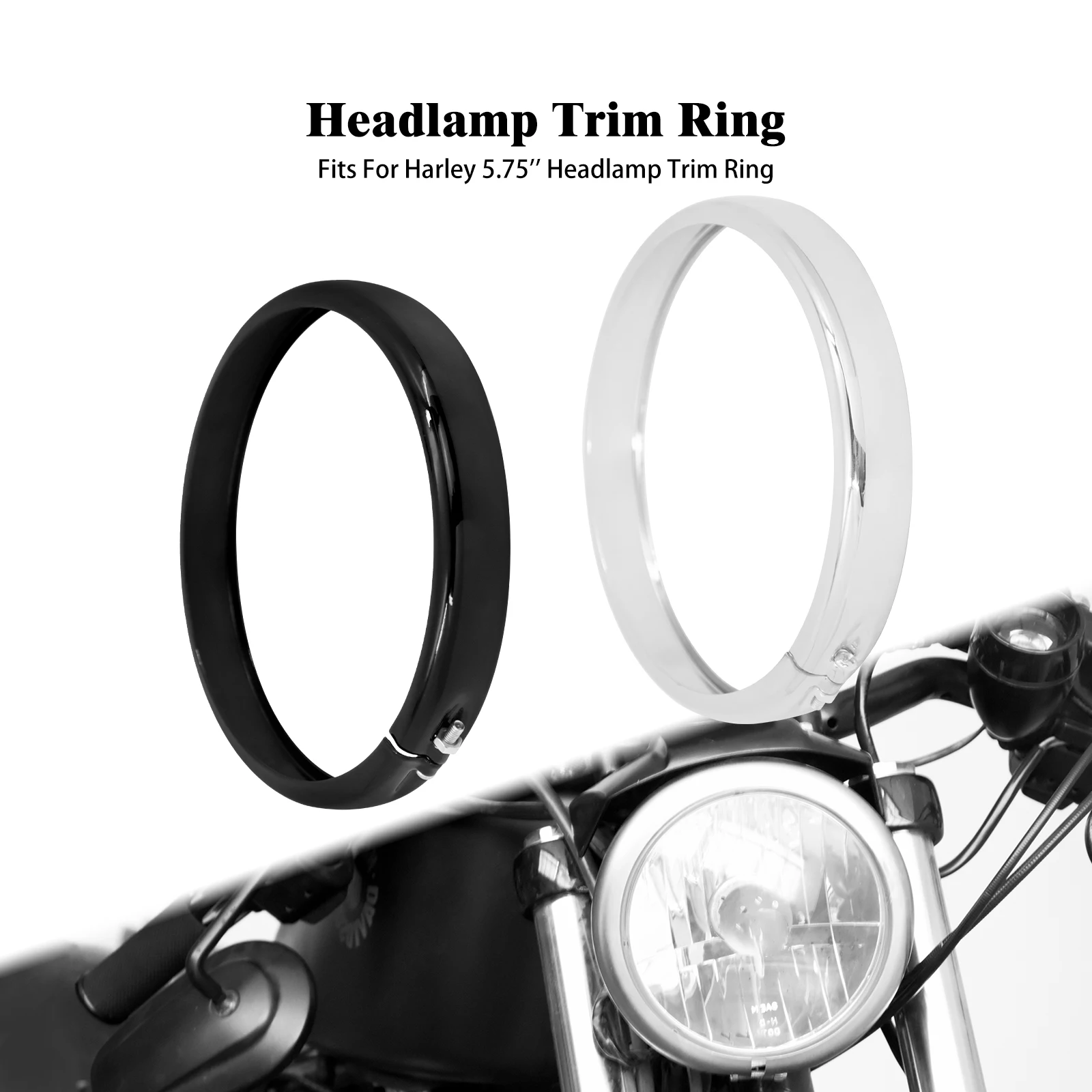 

Motorcycle 5.75'' Headlight Headlamp Trim Ring Black/Chrome For Harley Softail Street Bob FXBB Breakout Deluxe Dyna Sportster XL