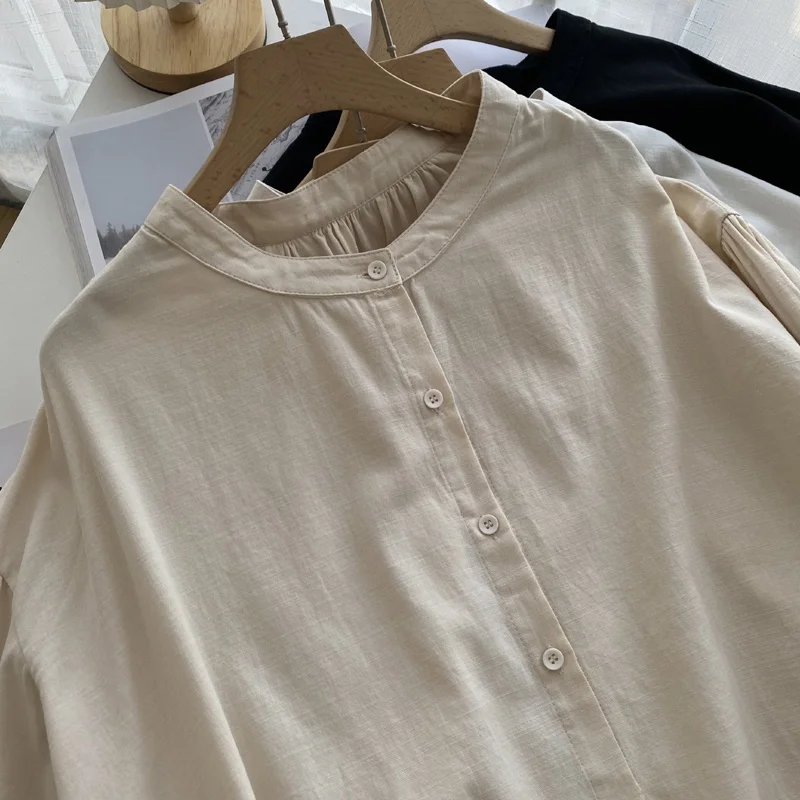 Удобные хлопковые рубашки с рукавами-фонариками и длинными рукавами женские