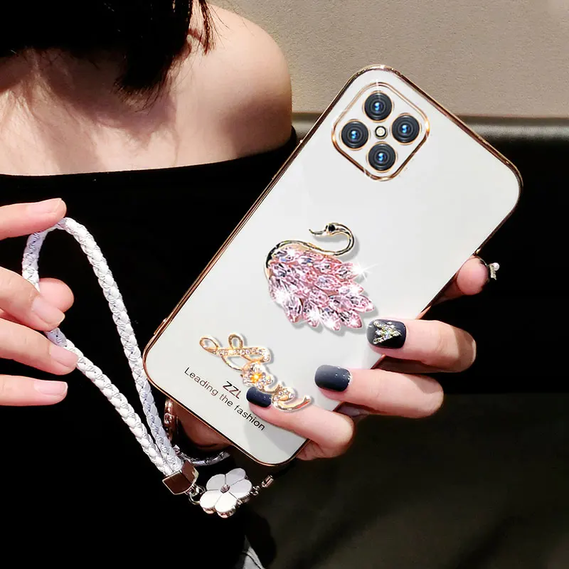 Чехол для Honor X8 с кристаллами лебедя Huawei x8 2022 X8a x7a x7 x5 x6 x9 противоударный защитный