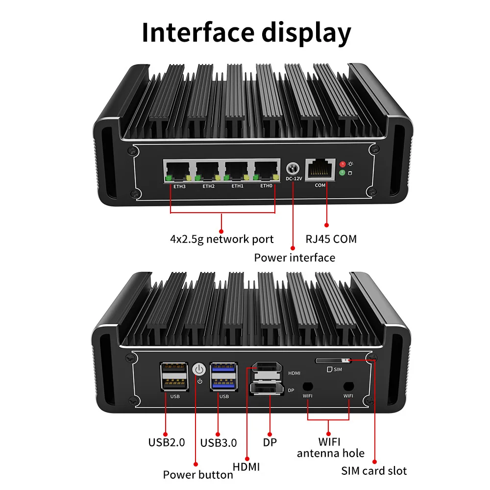 Soft Router Intel i225/i226 2.5G N5105 Fanless Mini PC 2xDDR4 NVMe 4xLAN VGA pfSense OPNsense Firewall VPN Server |
