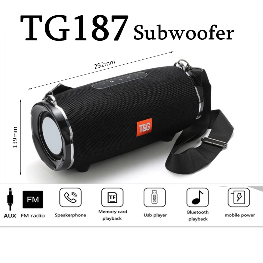 

Мощная Беспроводная Bluetooth-Колонка TG187, портативный сабвуфер с ремешком, уличная Водонепроницаемая Bluetooth-колонка с FM-радио