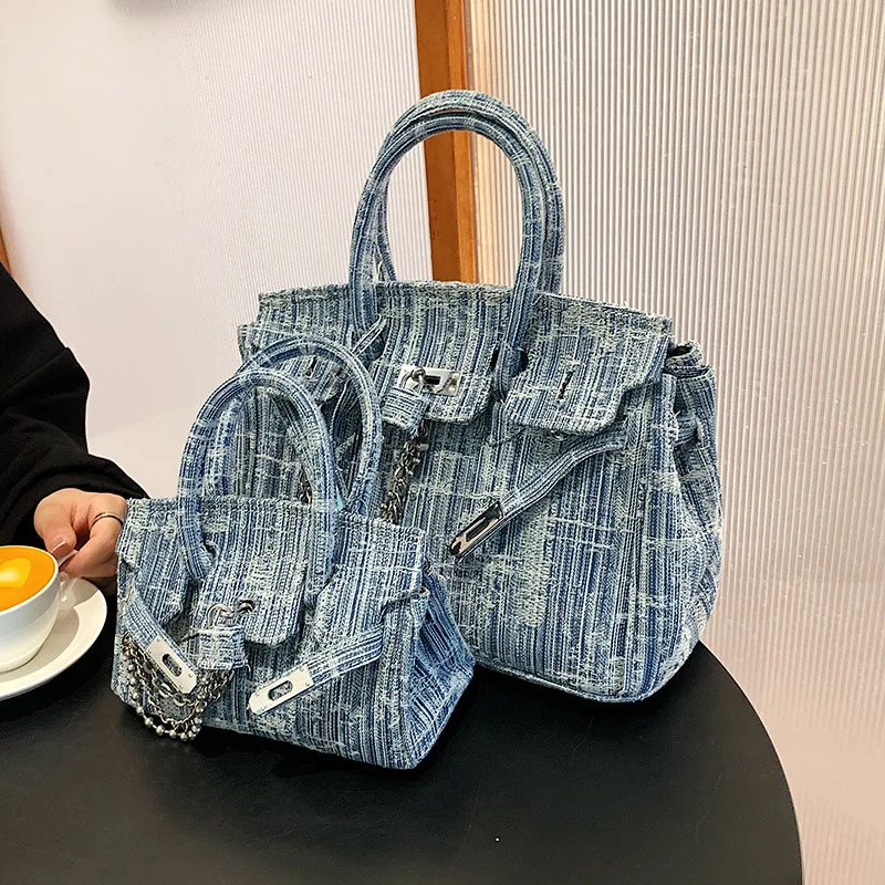 

Джинсовая женская сумка через плечо, сумка-мессенджер из плотной ткани Y2K, повседневная сумка через плечо, джинсовая эко-сумка, Корейская Холщовая Сумка для покупок
