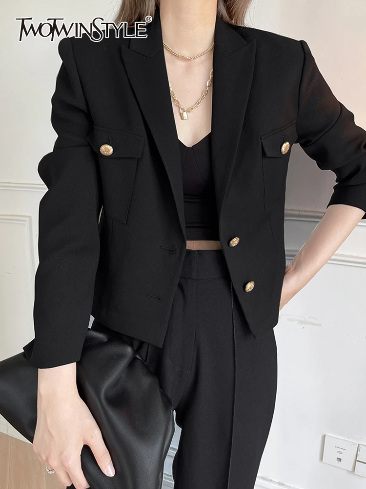 

Женская однотонная куртка TWOTWINSTYLE, винтажная однобортная куртка составного кроя с английским воротником и длинными рукавами, 2023