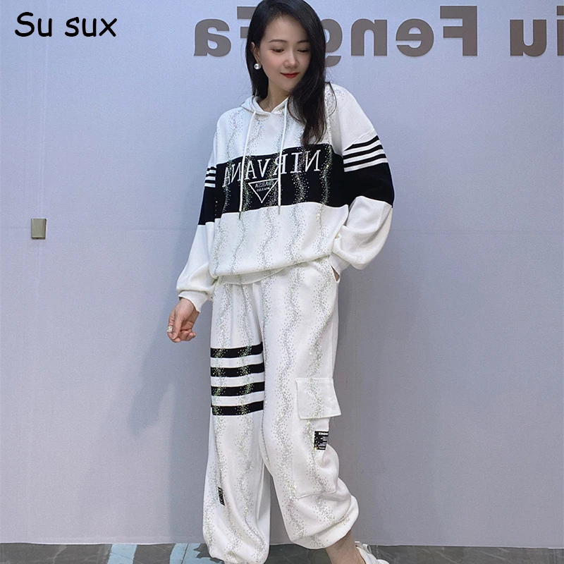 Женский Повседневный комплект из 2 предметов трикотажный свитер с капюшоном и