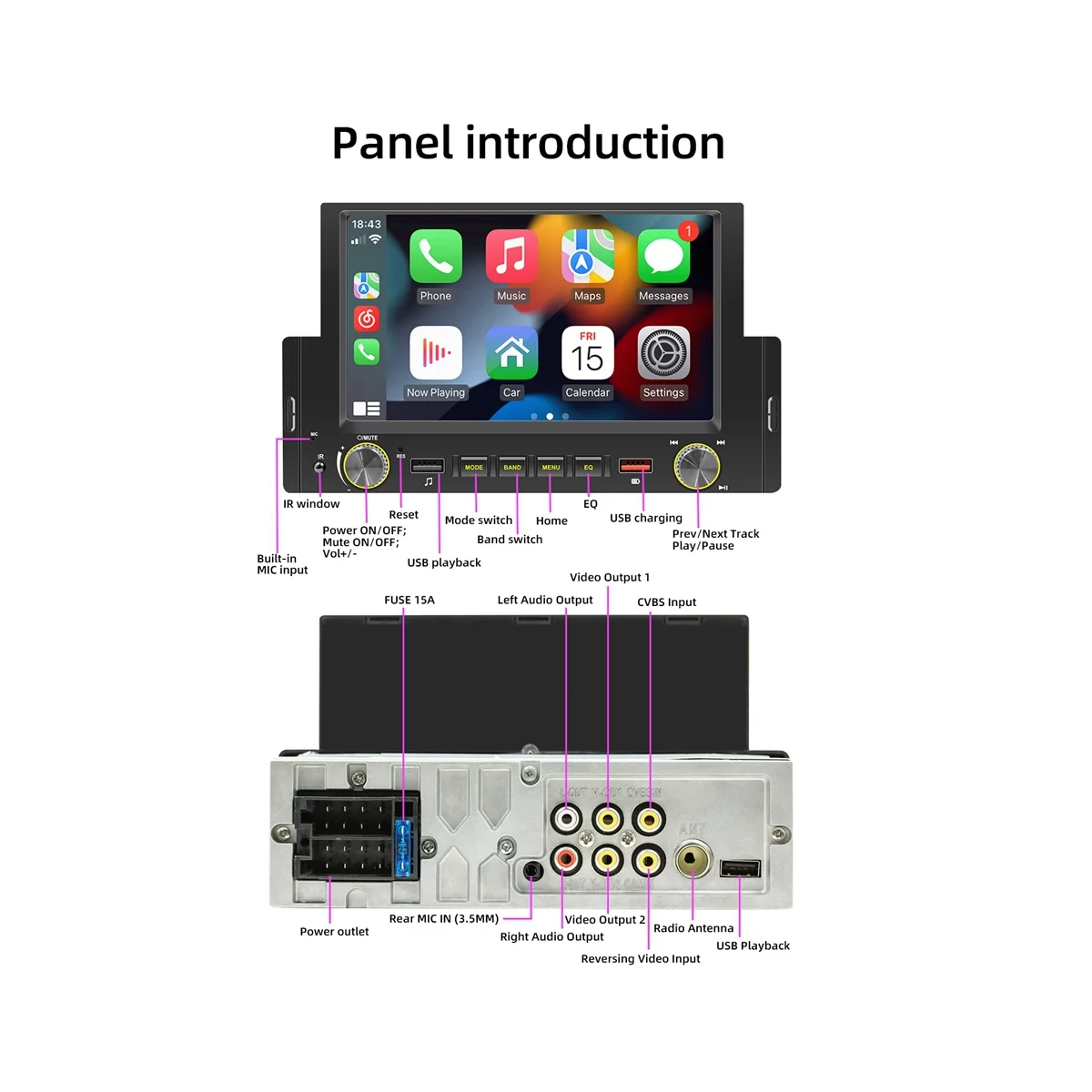 

1 Din универсальный автомобильный радиоприемник 6,2 дюймов MP5 мультимедийный плеер Autostereo Android Carplay MirrorLink Bluetooth с камерой F170C