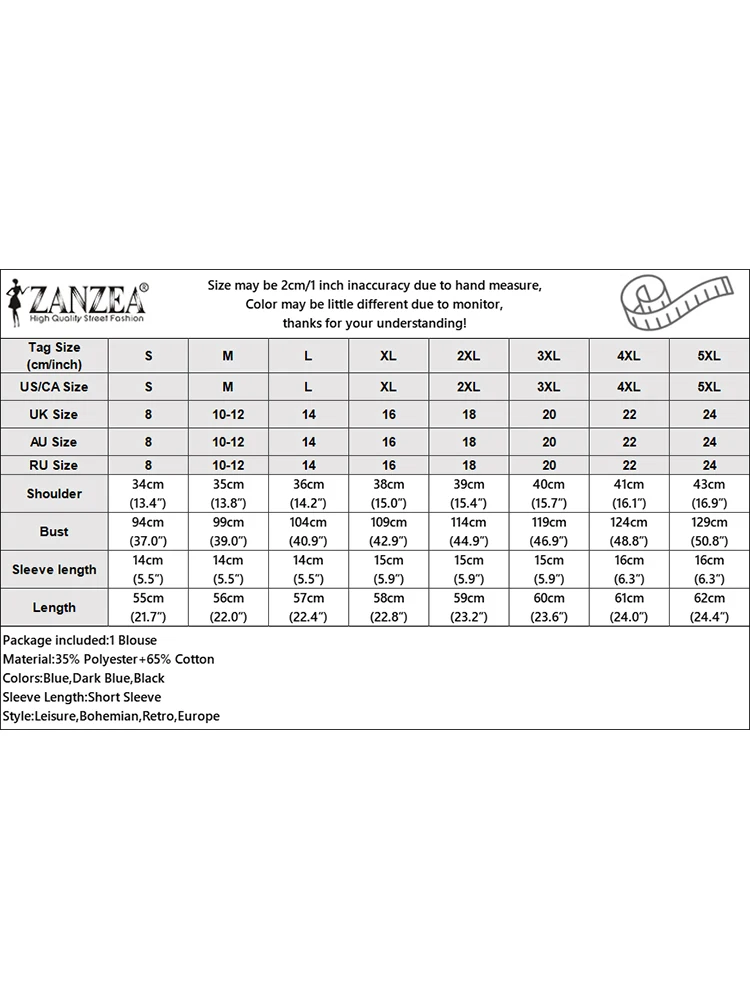 Летняя Блузка ZANZEA 20214 Повседневная с круглым вырезом и коротким рукавом