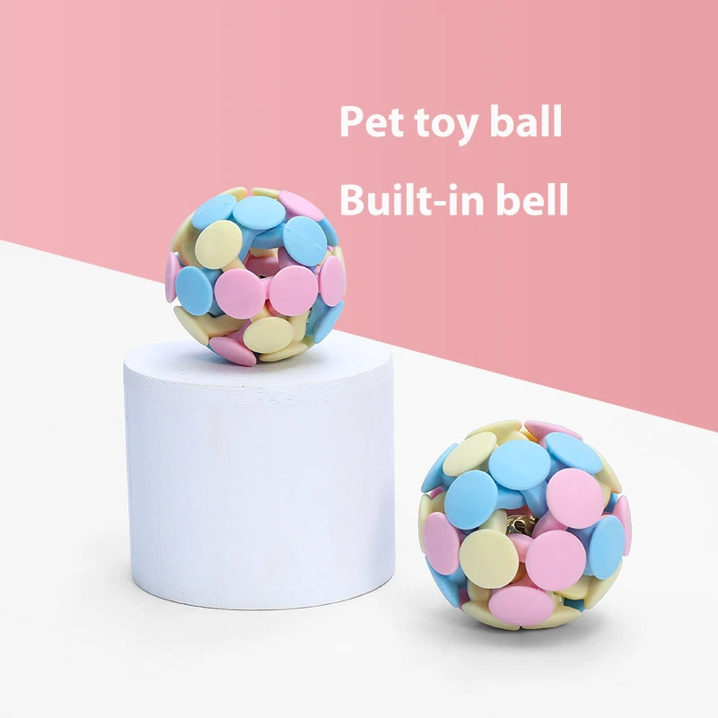 

Macaron colorful woven ball dog toy cat color matching TPR bell pet molars funny dog interaction