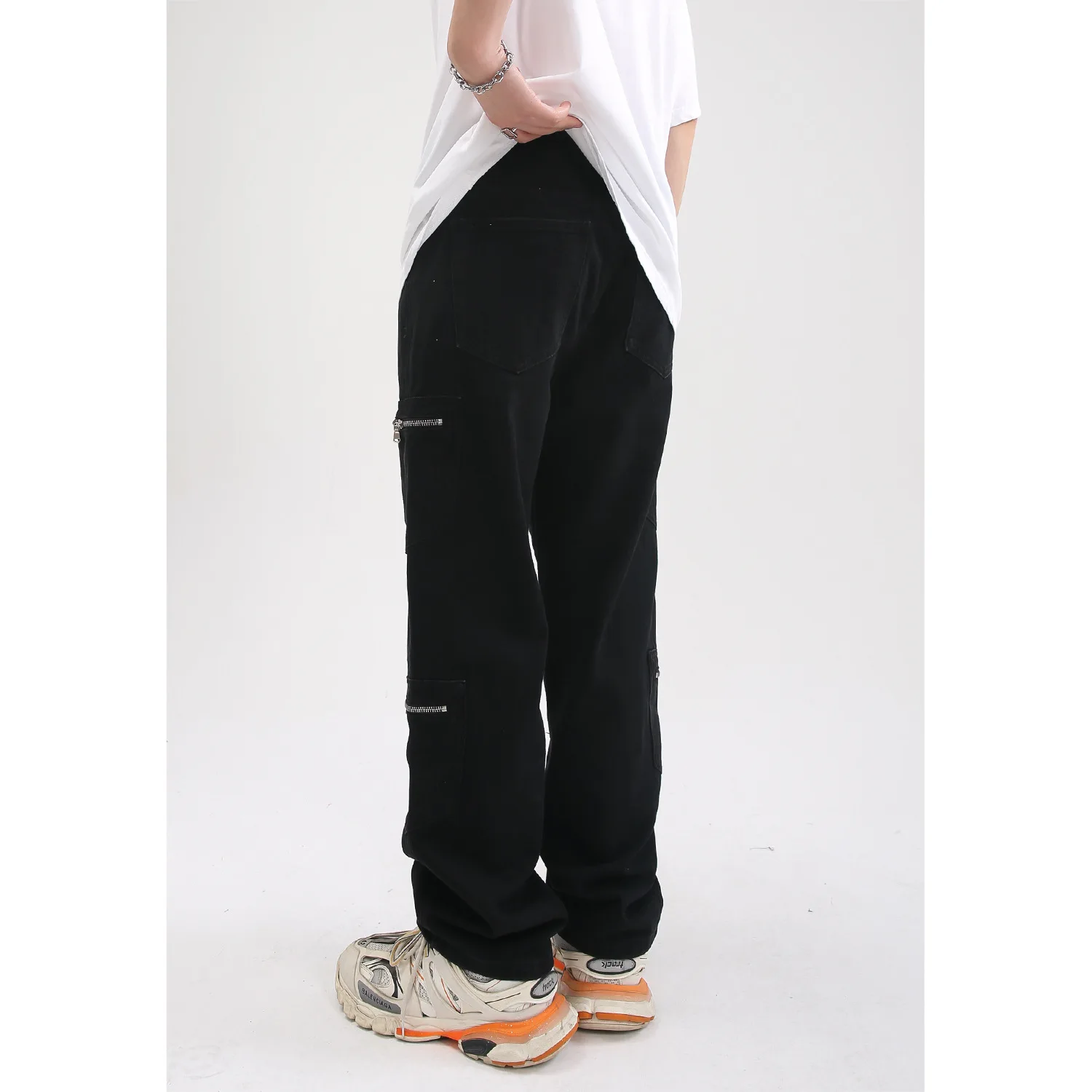 Four Seasons Men's Jeans Korean Style Fashion Tooling Straight Metal Zipper Jeans Men's Y2k Pants Streetwear Hip Hop Jeans JEANS