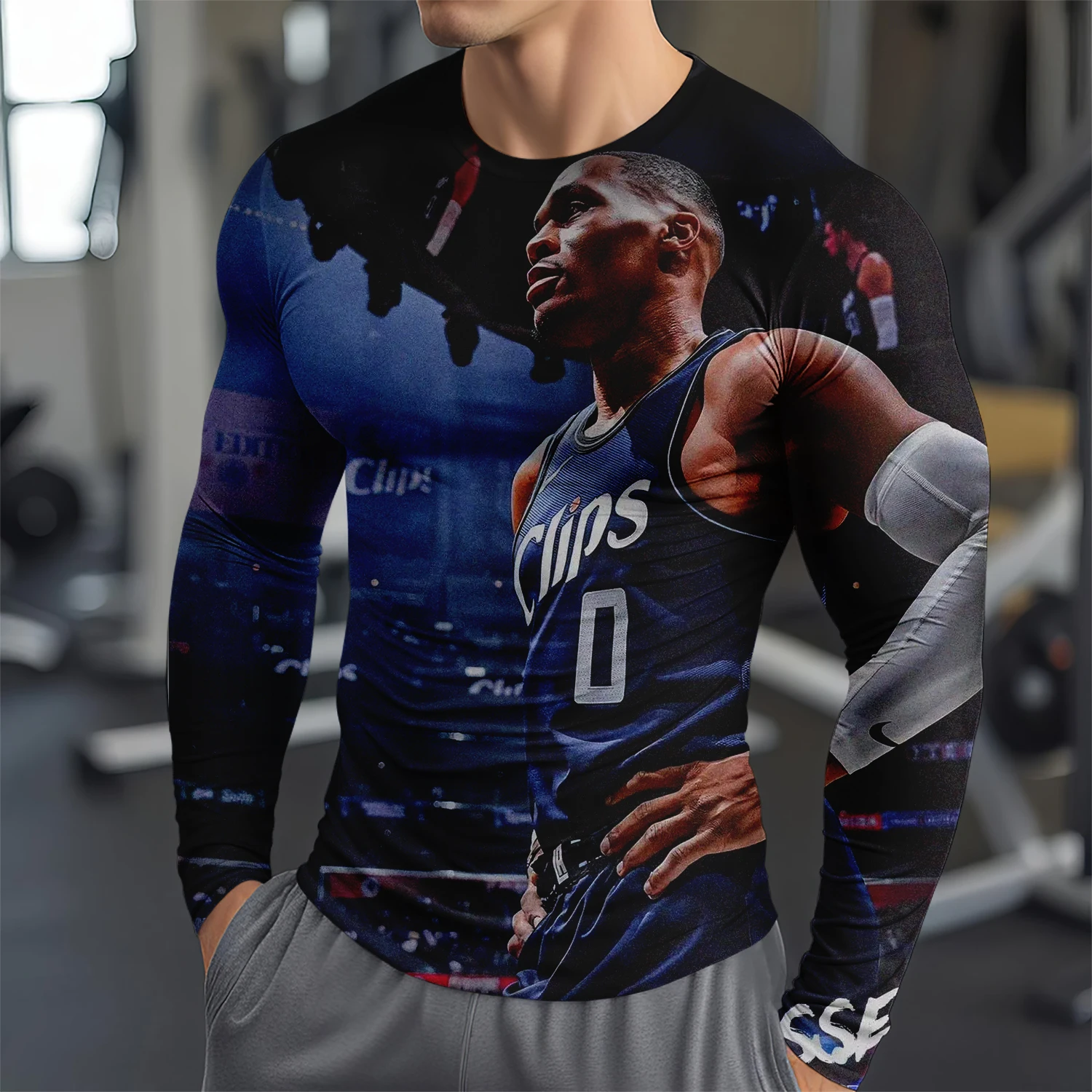 Футболка С Длинным Рукавом Russell Westbrook 3D Принтом Модная Спортивная Одежда Удобный