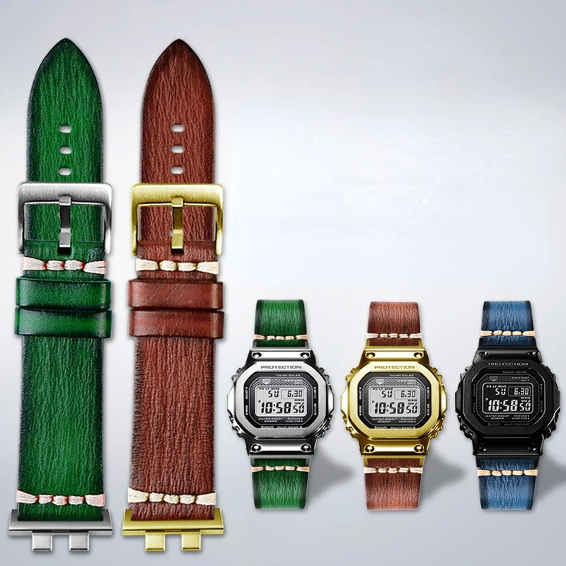 

Watch Strap for G-SHOCK Casio 35 Th Anniversary GMW-B5000 Series Small Silver Bar Gold Brick Modified Leather Watch Band