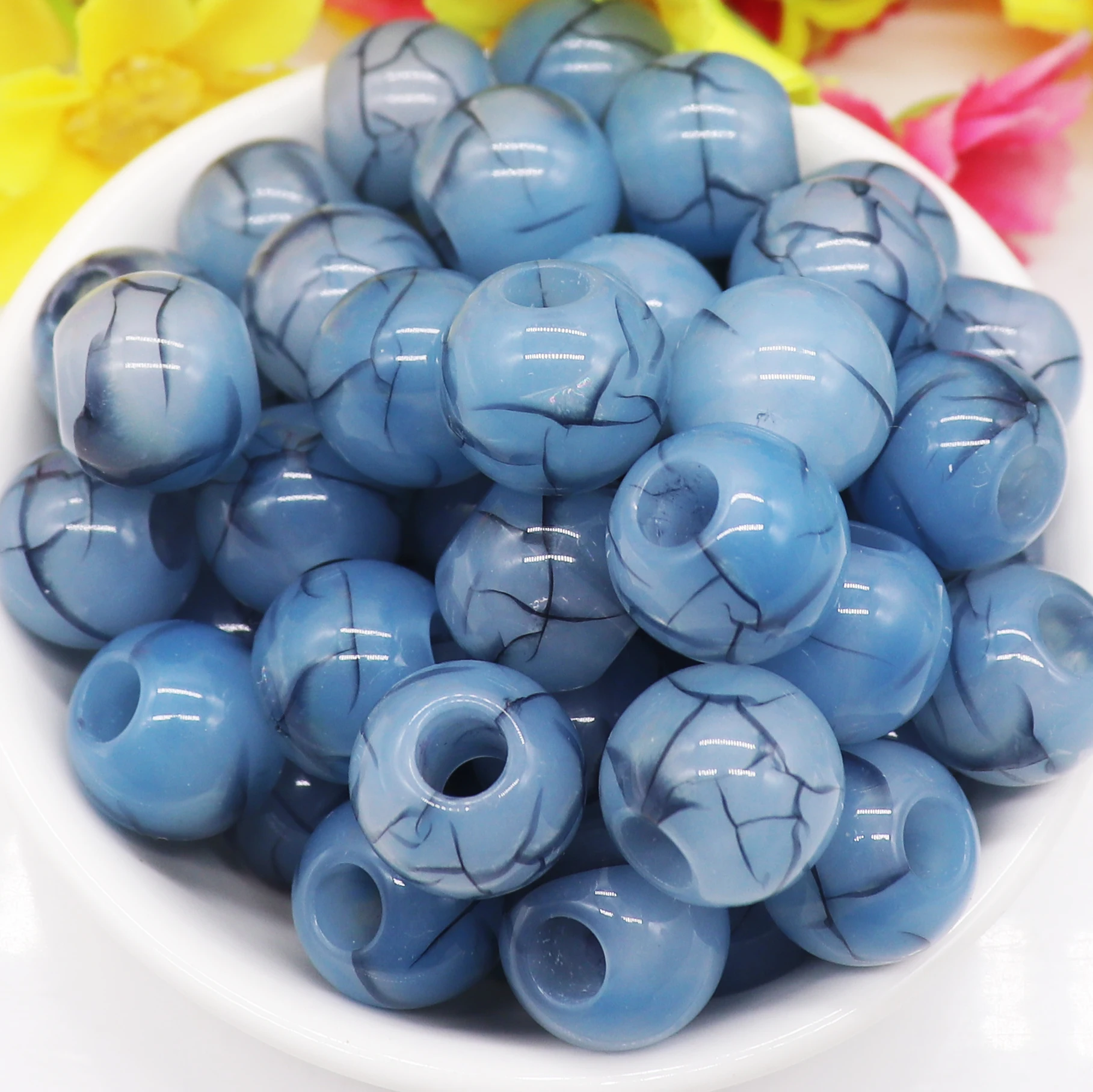 

10Pcs Lot Blue Color Striped 14mm Round Spacer Beads Charms Fit Snake Chain Bracelet Shoelaces Bead Women Girls DIY Jewelry Gift