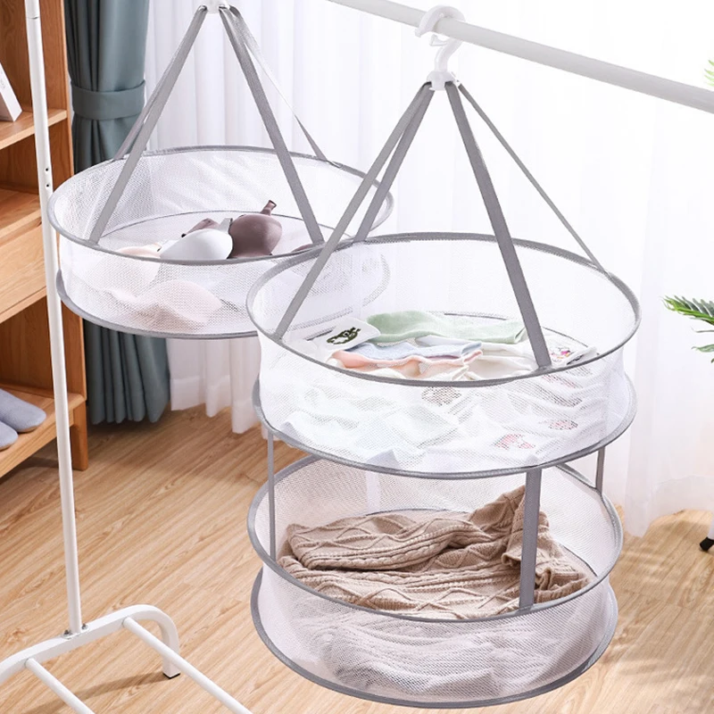 

Simple Double Layer Foldable Clothes Drying Mesh Indoor Clothes Storage Mesh Bag Clothes Drain Storage Bag