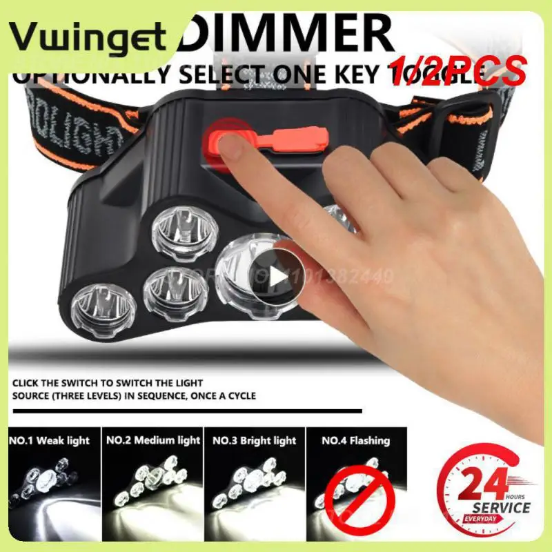 

1/2PCS Usb Rechargeable Led Headlight Super Bright 5 Working Modes Headlamp Waterproof Head-Mounted Flashlight for Night Fishing