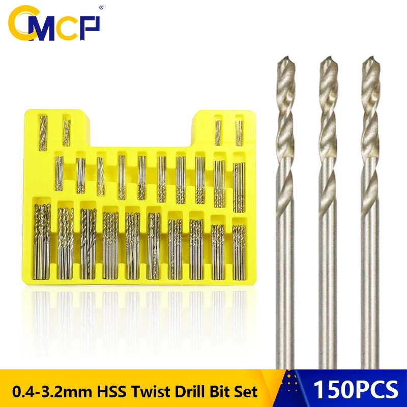 

CMCP 150pcs HSS Twist Drill Bit Set 0.4-3.2mm Mini Drill for DIY Hobby Craft Woodworking Hole Drilling Gun Drill Bit