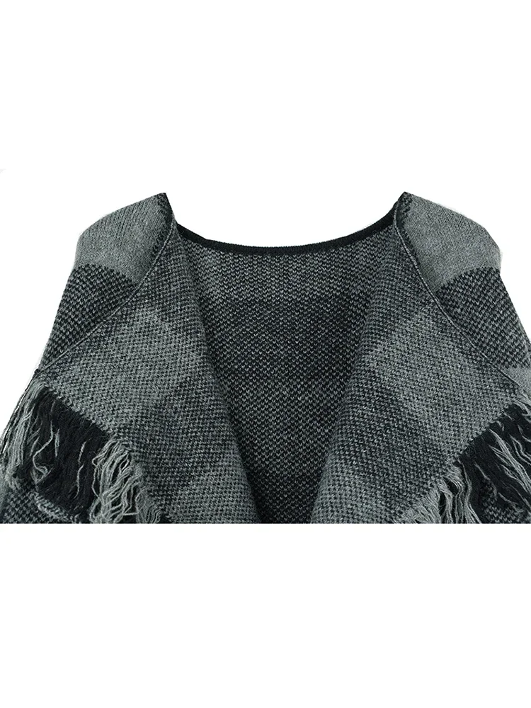 XITAO клетчатый кардиган с кисточками в стиле пэчворк карманный круглым вырезом и