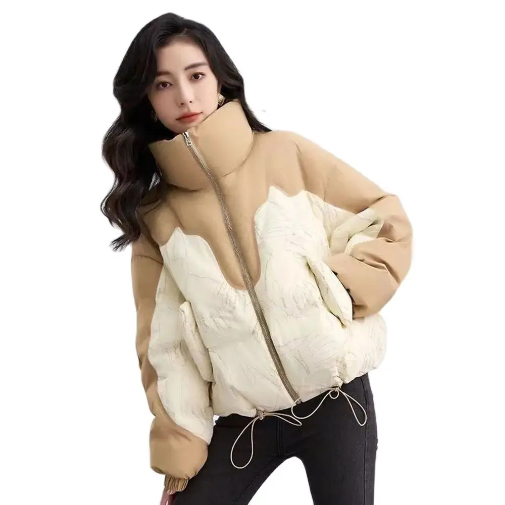 

Winter New Women's Casual Korean Version Of the Trend Of Printing Stitching Fashion Collar Short Cotton-padded Jacket Women's